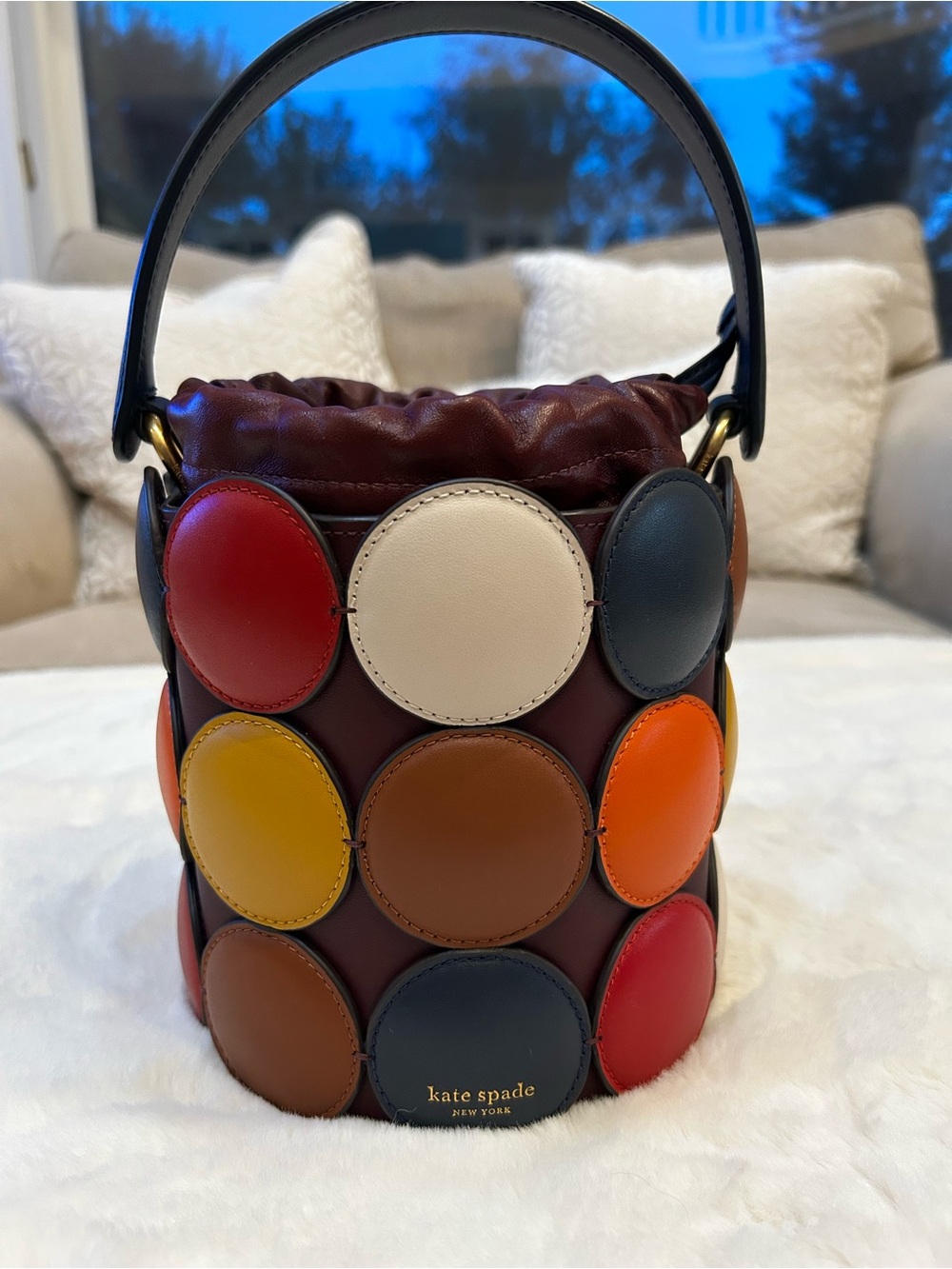 Kate Spade Multicolor Circle Appliqué Bucket Bag - Burgundy - Picture 2 of 15